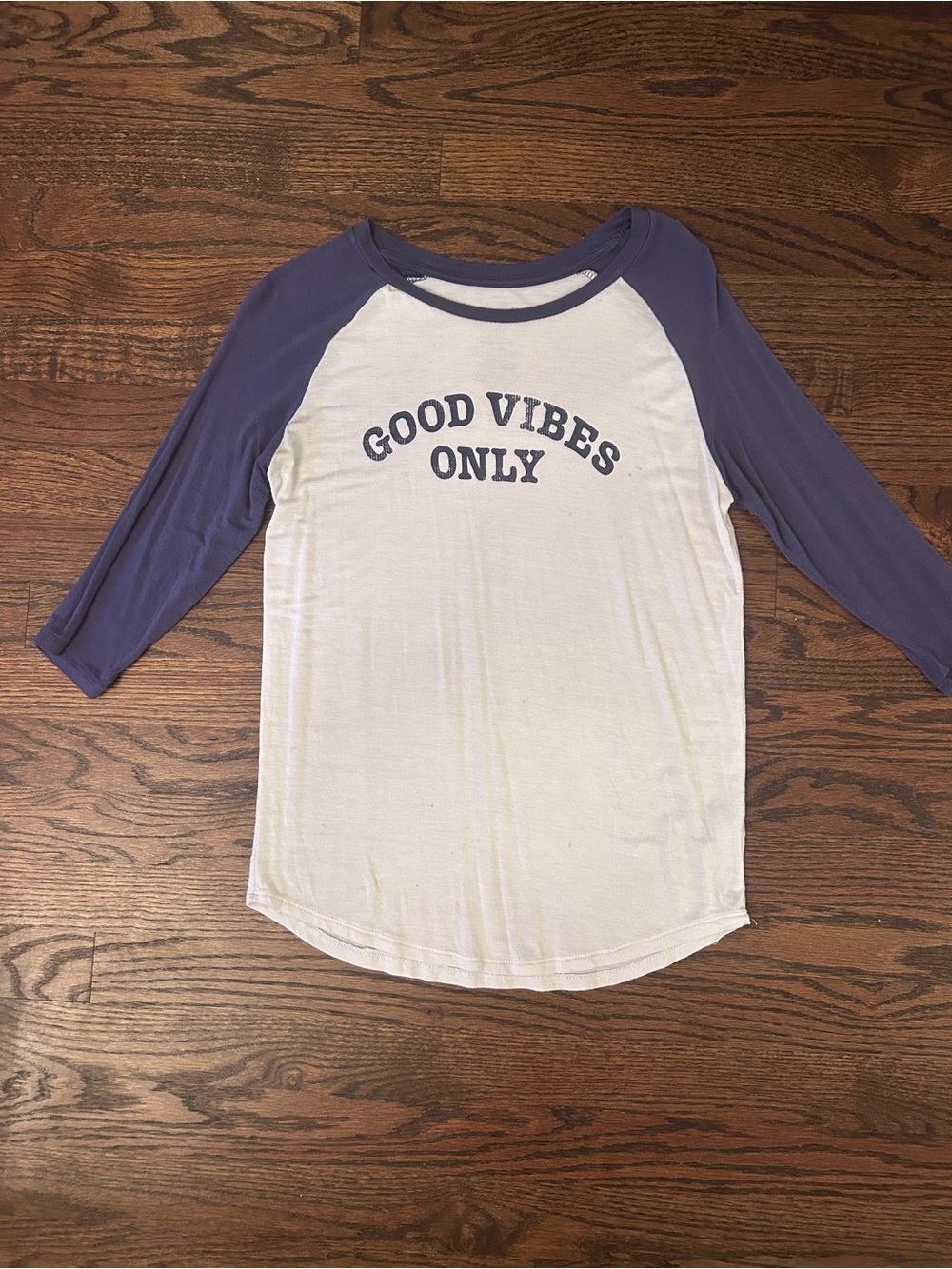 Good Vibes Only Raglan Long Sleeve Tee - White & Blue